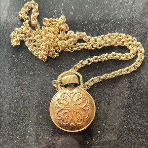 Vintage 1971 Avon Clock Medallion Pendant Perfume Bottle Necklace